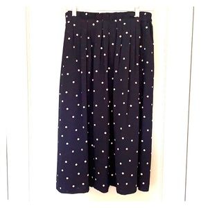 J.Crew pleated polka dot midi skirt.
